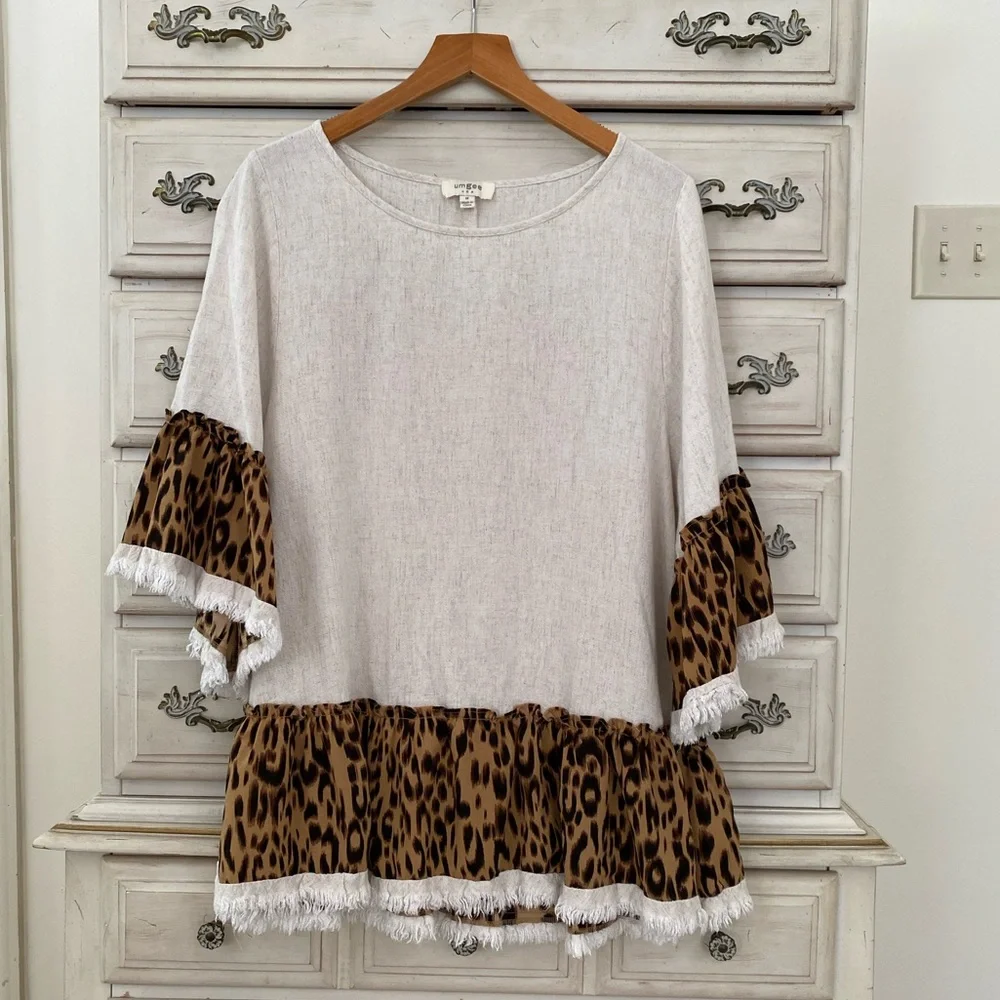 Umgee Leopard Linen Top - Picture 2 of 4